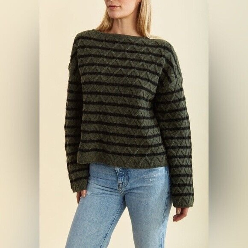 Ciao Lucia Green Striped Chunky Merino Wool Cable Knit Michele Sweater XS Green
